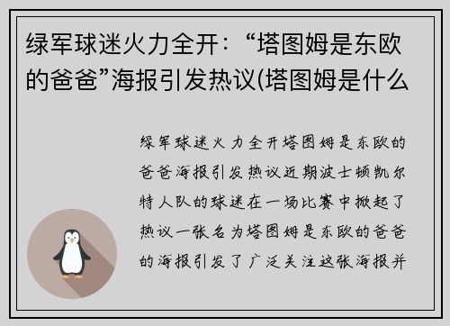 绿军球迷火力全开：“塔图姆是东欧的爸爸”海报引发热议(塔图姆是什么级别的球员)