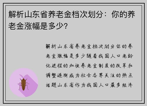 解析山东省养老金档次划分：你的养老金涨幅是多少？